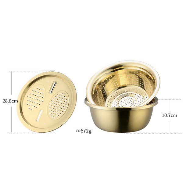 Cut vegetables, drain water, sieve rice, multifunctional three piece set